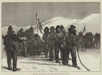 De Noordpool Expeditie, de Westelijke Sledge Party op het punt om te vertrekken